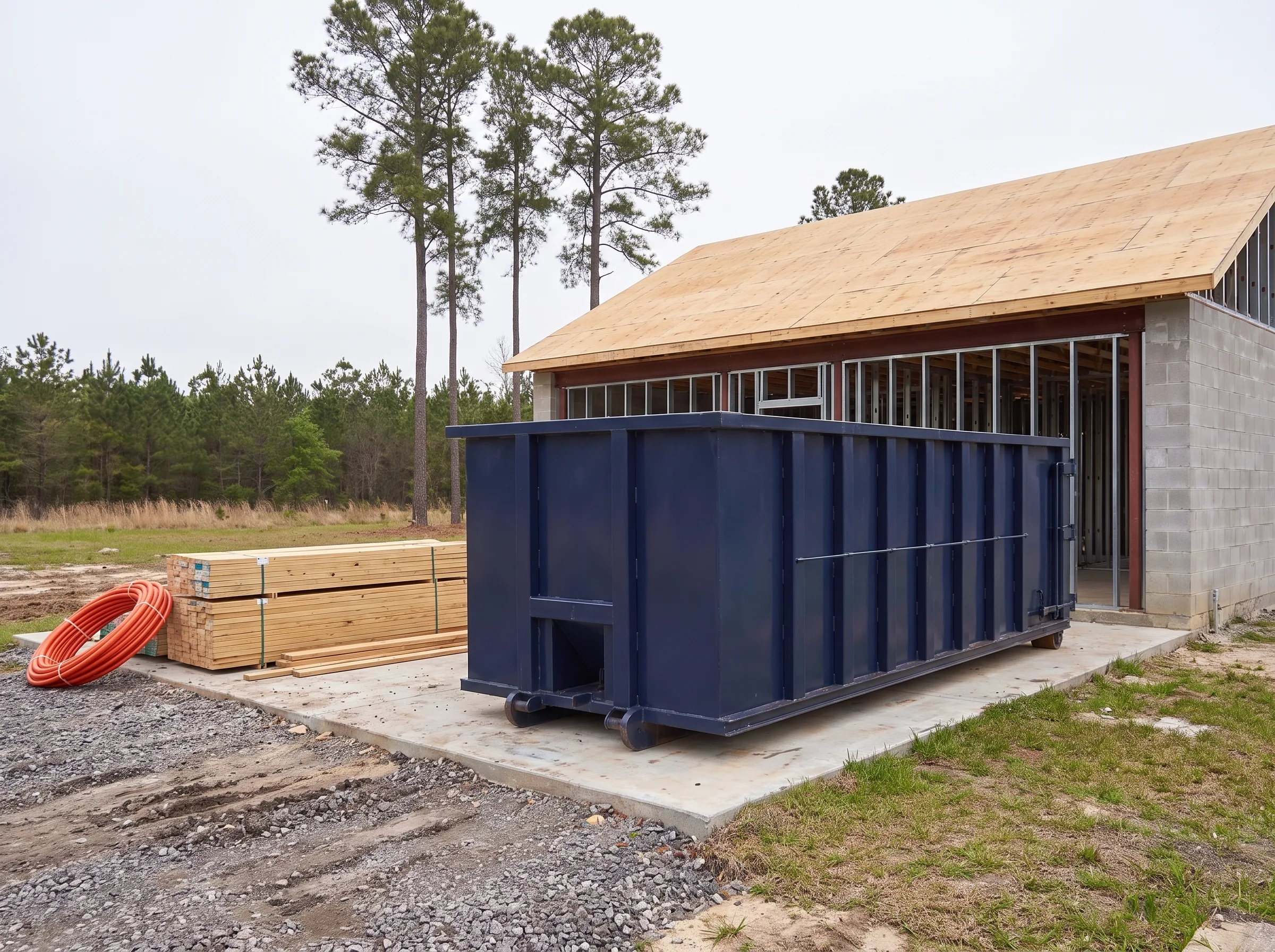 Roll-off dumpster being loaded in Lafayette, LA